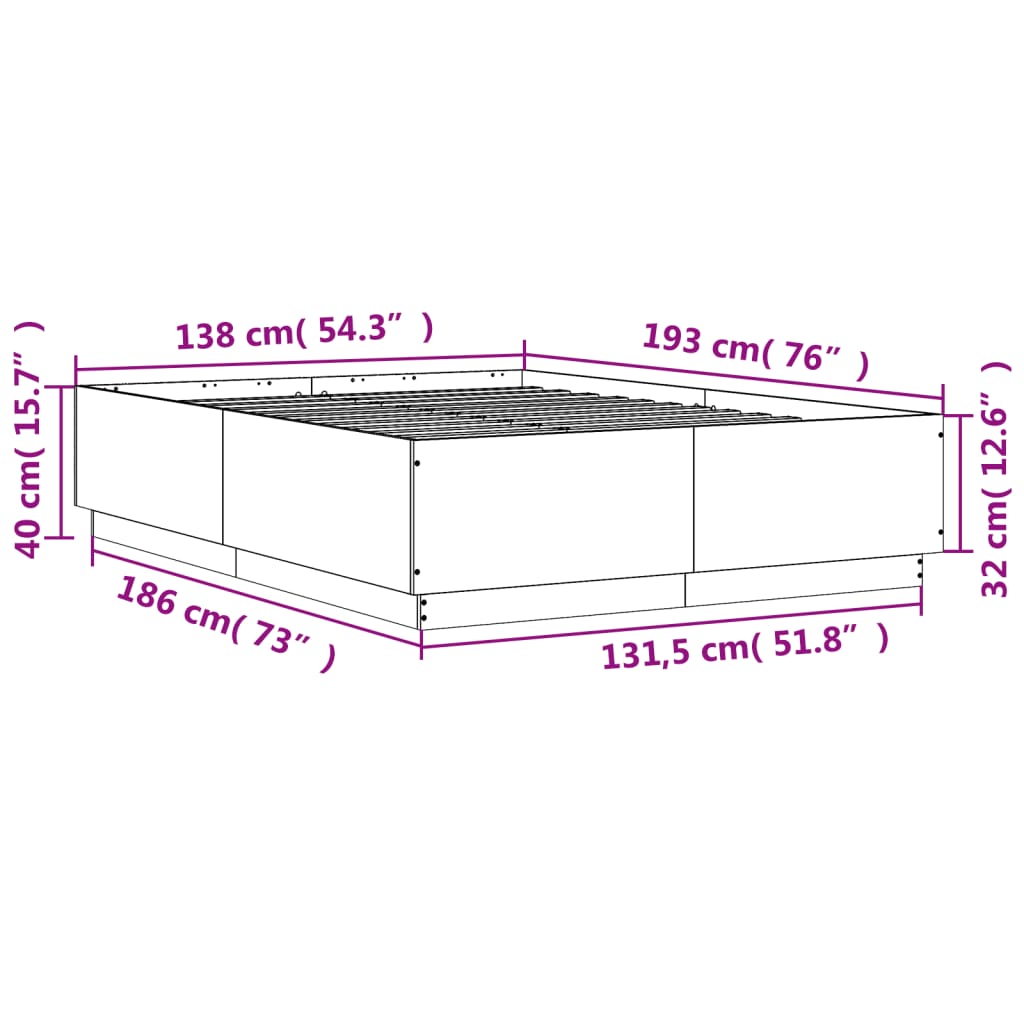 Bed Frame without Mattress Smoked Oak 135x190 cm Double