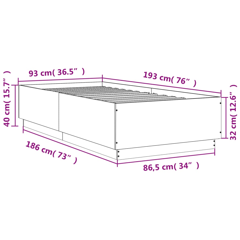 Bed Frame without Mattress Brown Oak 90x190 cm Single