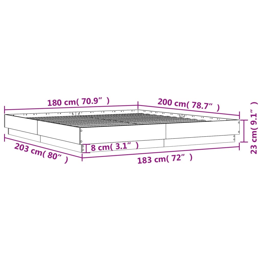 Bed Frame without Mattress Sonoma Oak 180x200 cm Super King
