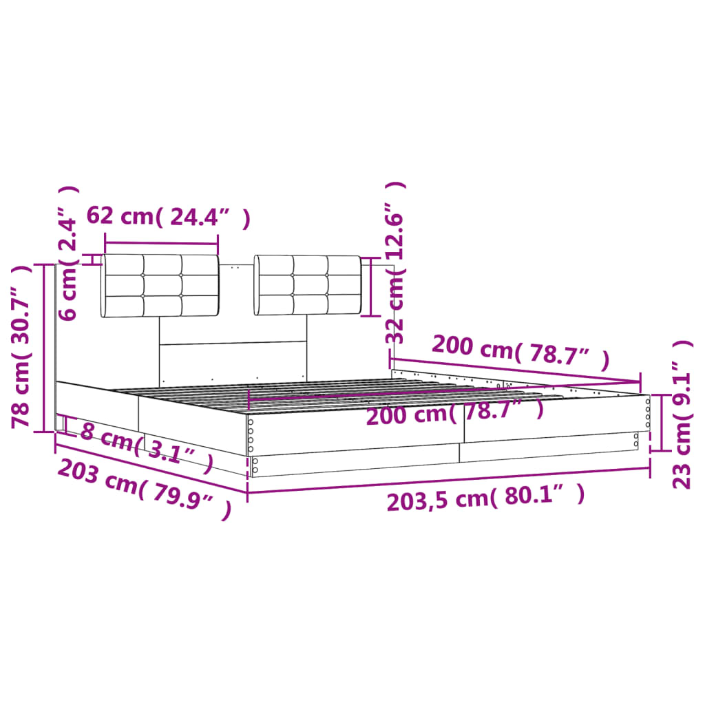 Bed Frame without Mattress Grey Sonoma 200x200cm