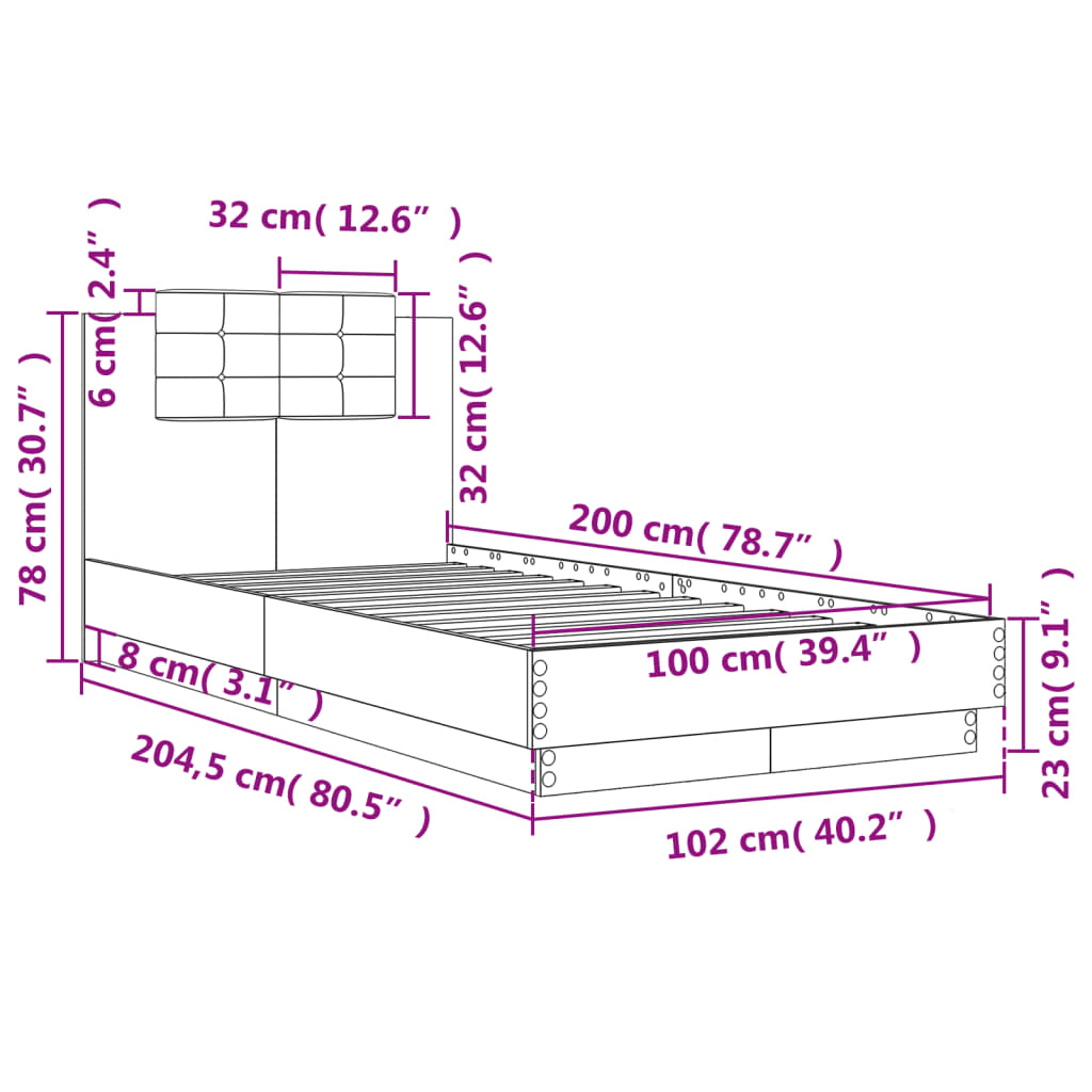 Bed Frame without Mattress Grey Sonoma 100x200 cm
