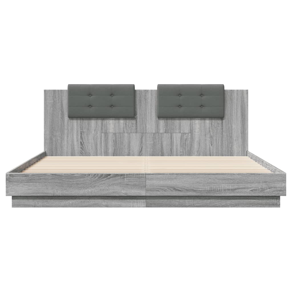 Bed Frame with LED without Mattress Grey Sonoma 180x200 cm Super King