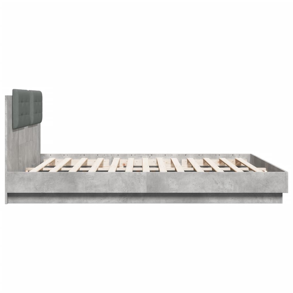 Bed Frame with LED without Mattress Concrete Grey 160x200 cm