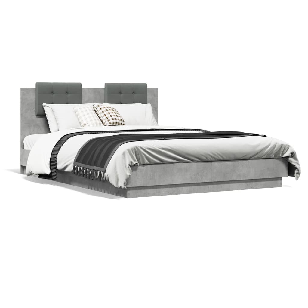 Bed Frame with LED without Mattress Concrete Grey 150x200 cm King Size