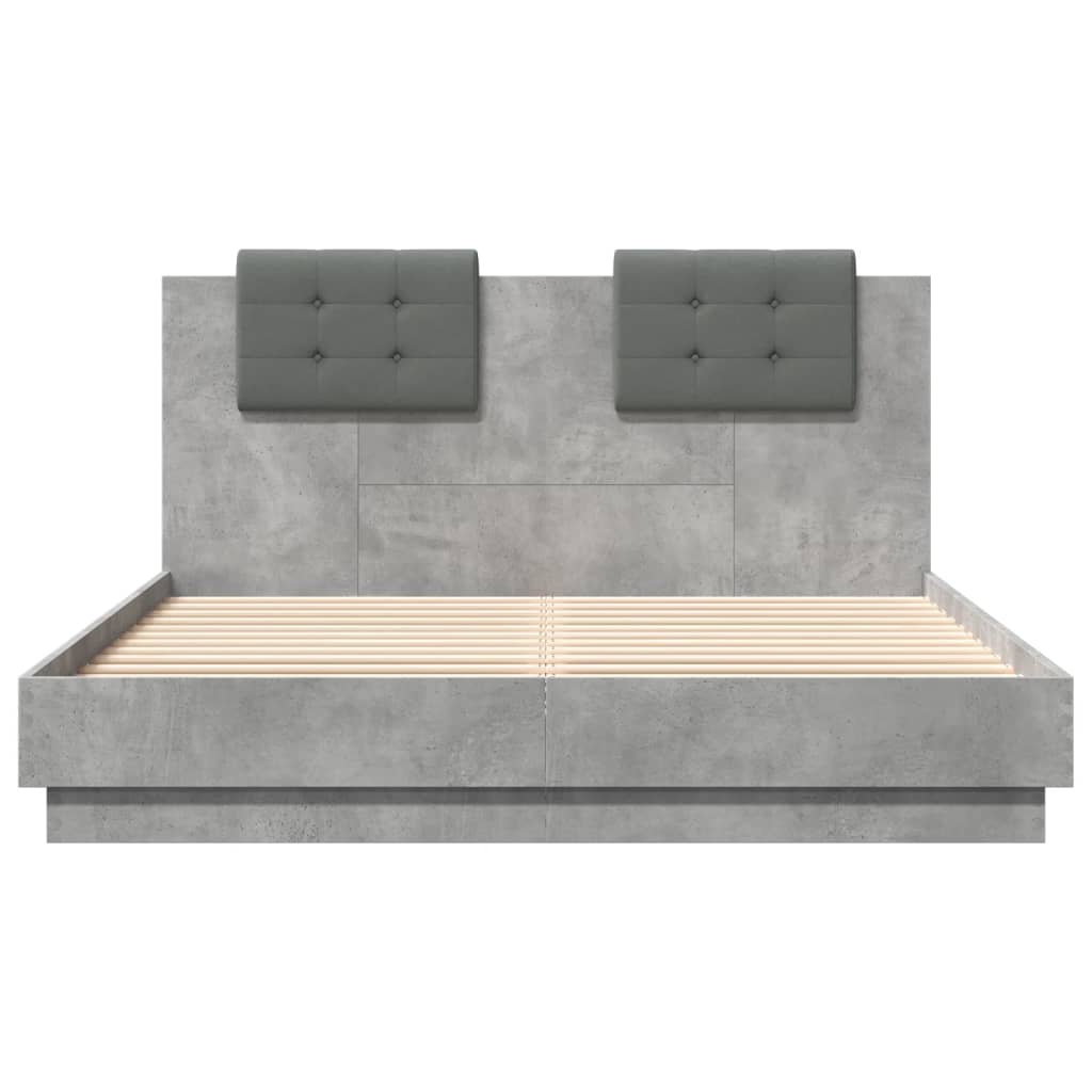 Bed Frame with LED without Mattress Concrete Grey 150x200 cm King Size