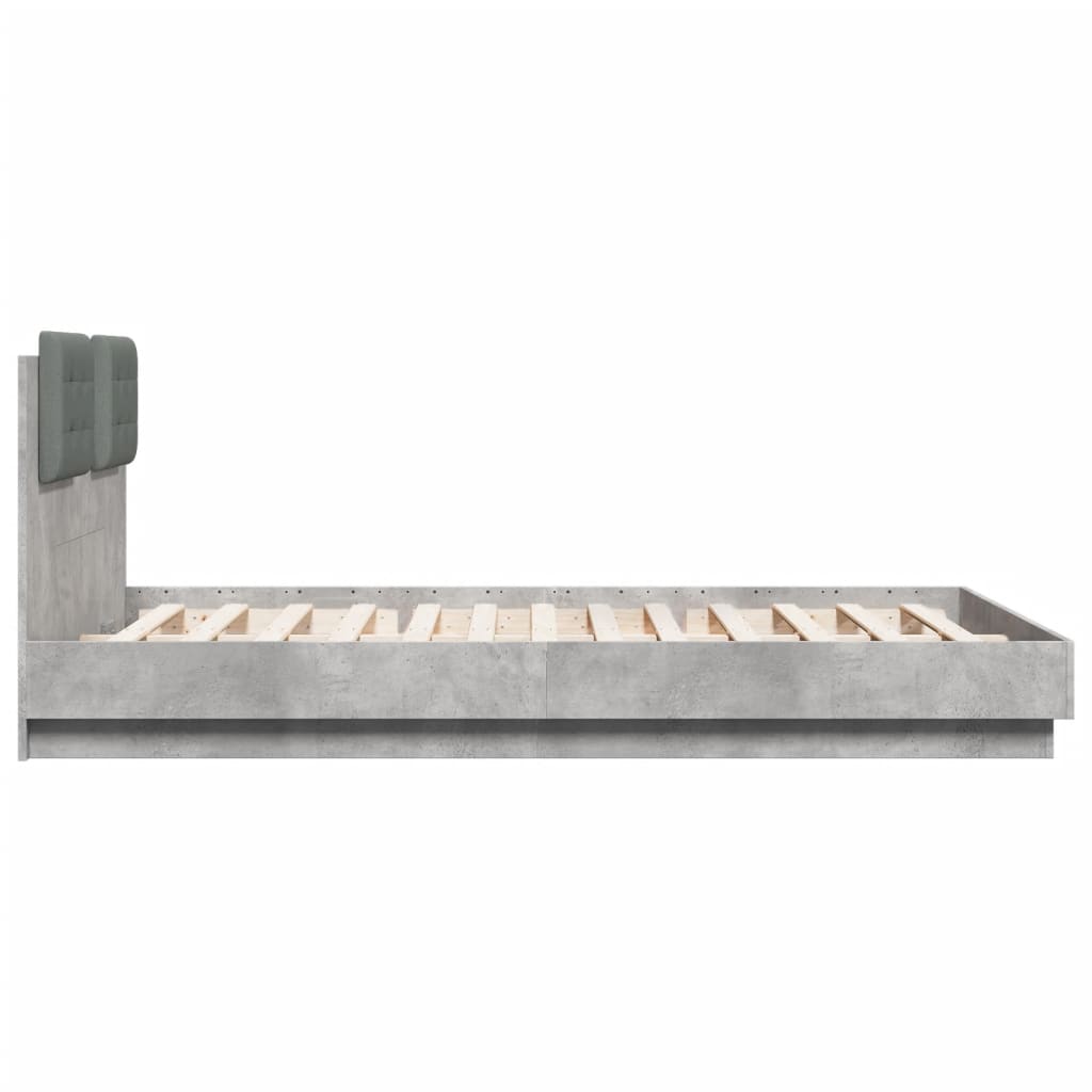 Bed Frame with LED without Mattress Concrete Grey 150x200 cm King Size