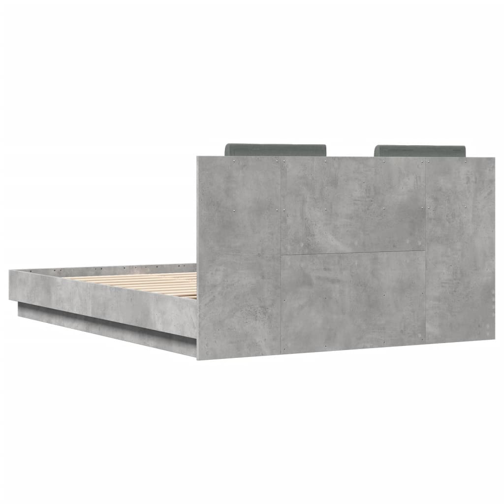 Bed Frame with LED without Mattress Concrete Grey 150x200 cm King Size
