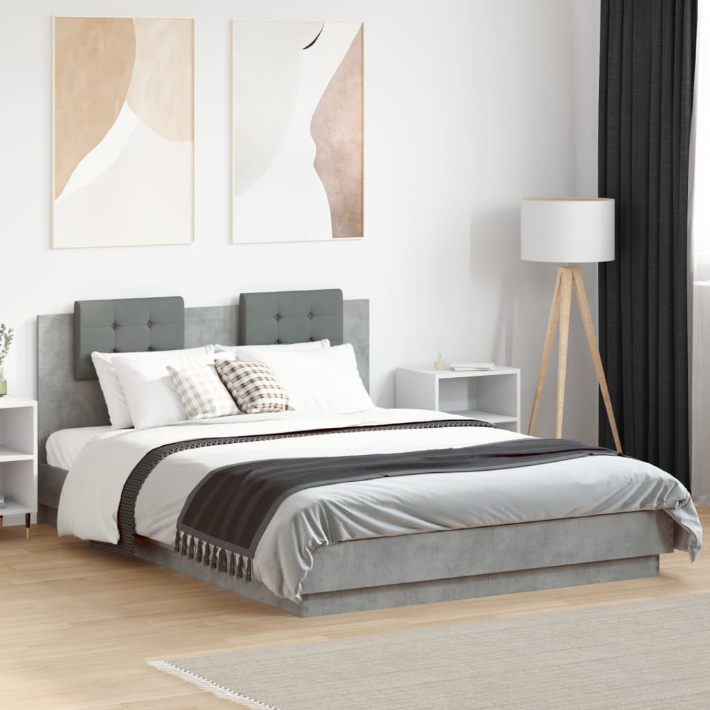 Bed Frame with LED without Mattress Concrete Grey 150x200 cm King Size