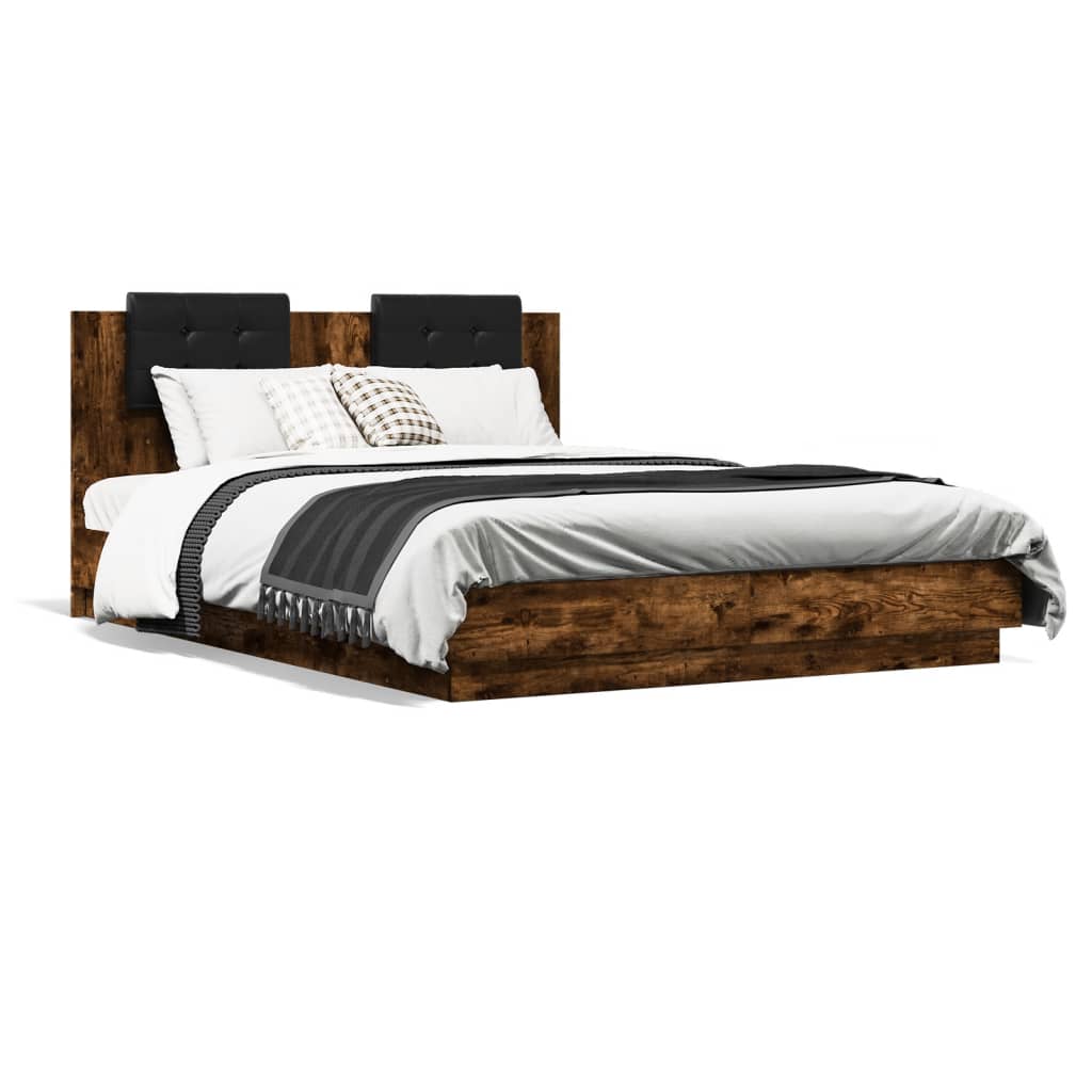 Bed Frame with LED without Mattress Smoked Oak 150x200 cm King Size