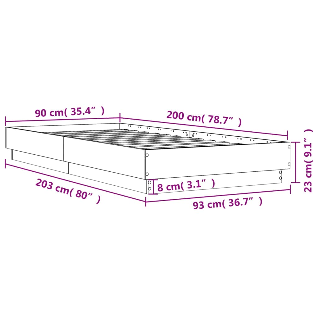 Bed Frame without Mattress Black 90x200 cm Engineered Wood
