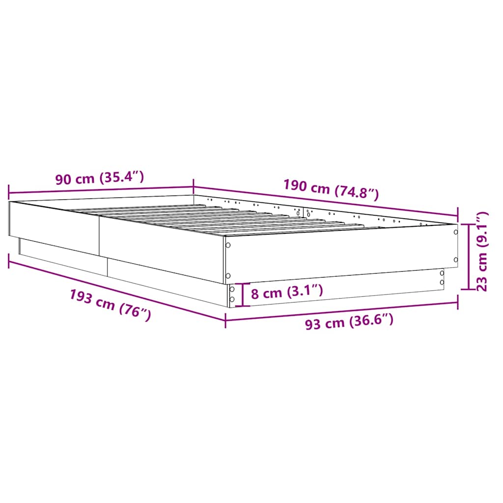 Bed Frame without Mattress Grey Sonoma 90x190 cm Single Engineered Wood