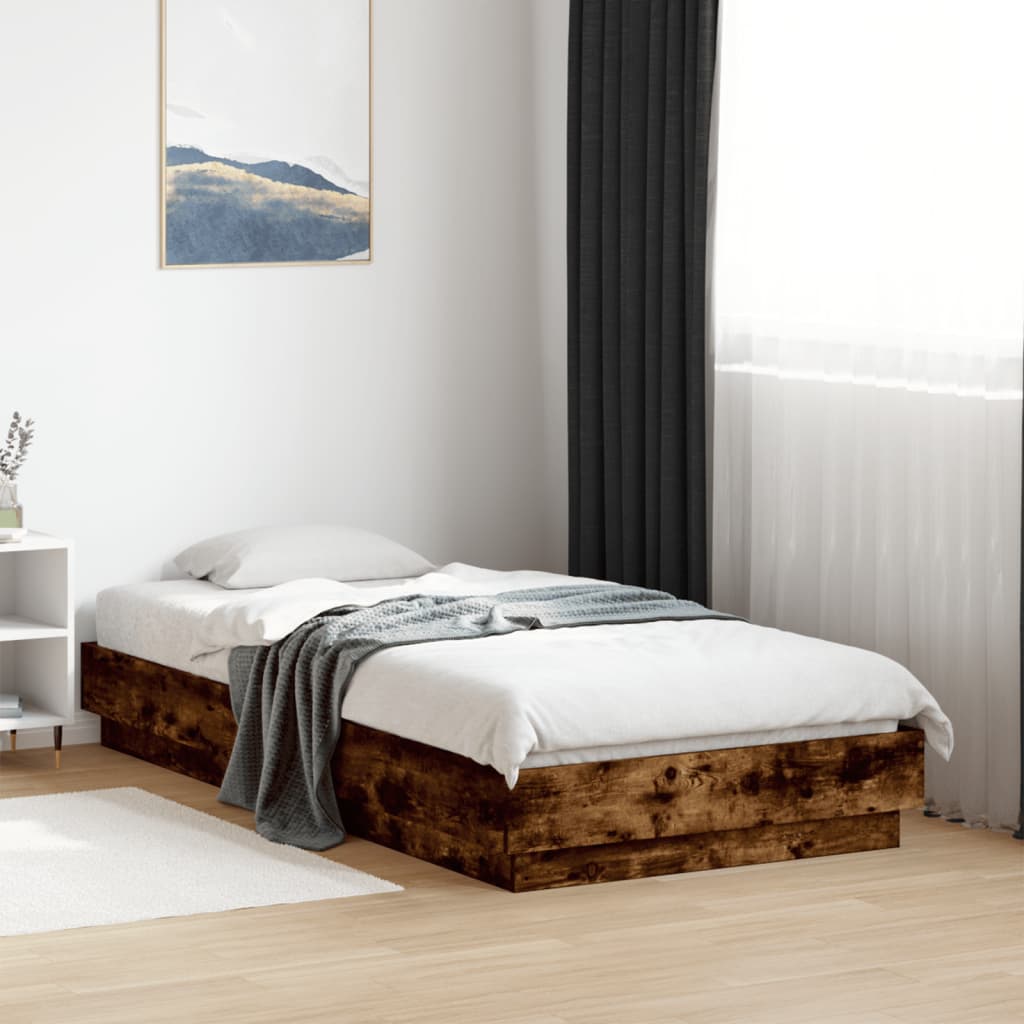 Bed Frame without Mattress Smoked Oak 75x190 cm Small Single Engineered Wood
