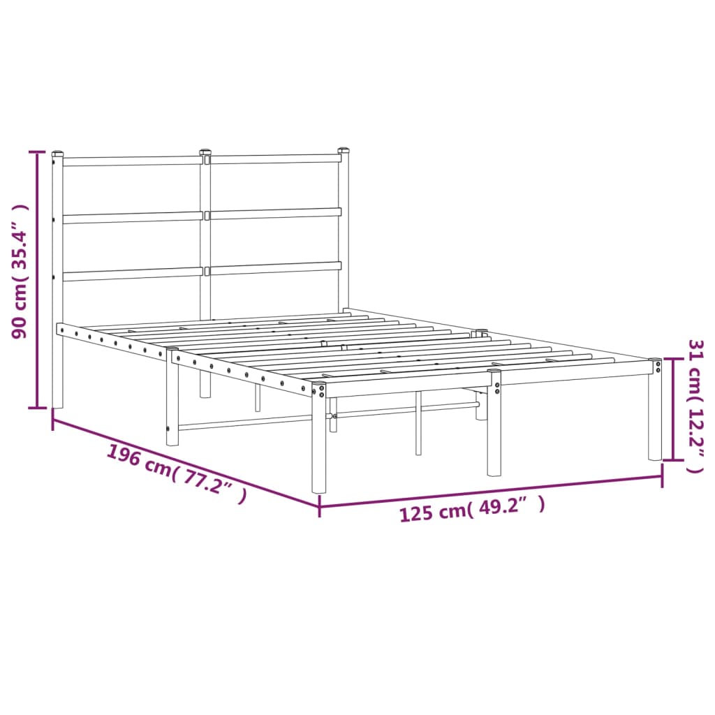 Metal Bed Frame without Mattress with Headboard Black 120x190cm