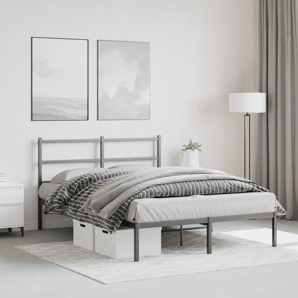 Metal Bed Frame without Mattress with Headboard Black 135x190cm