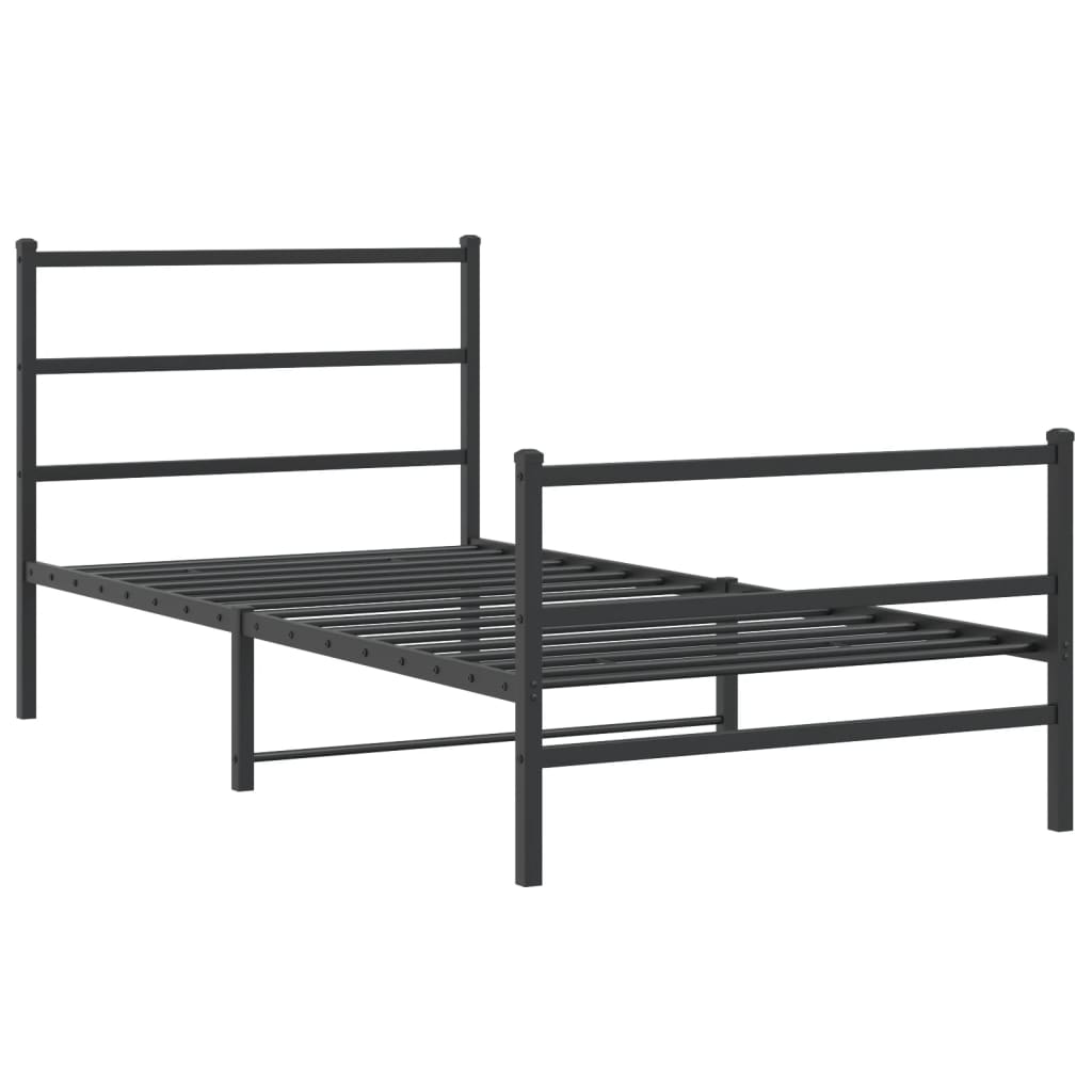 Metal Bed Frame without Mattress with Footboard Black 107x203cm