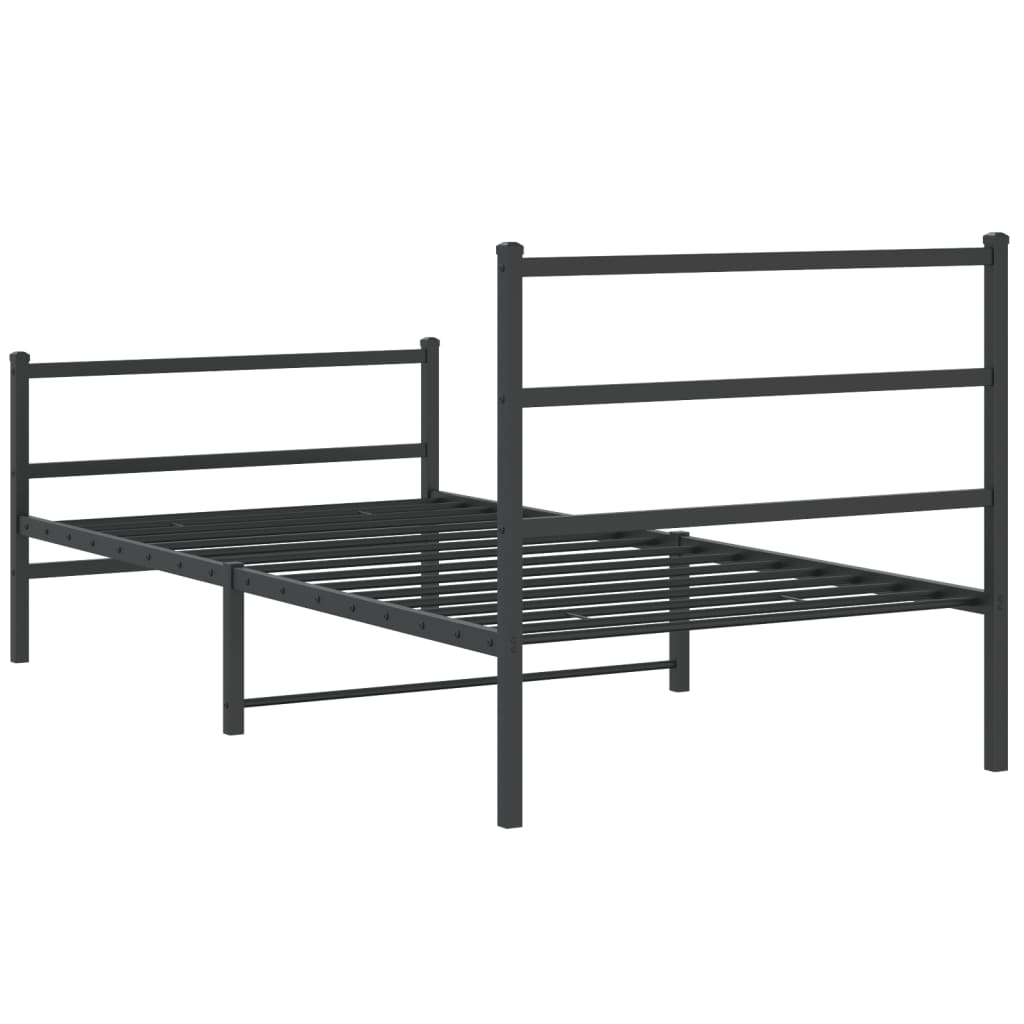 Metal Bed Frame without Mattress with Footboard Black 107x203cm