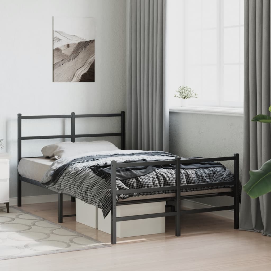 Metal Bed Frame without Mattress with Footboard Black 120x200cm