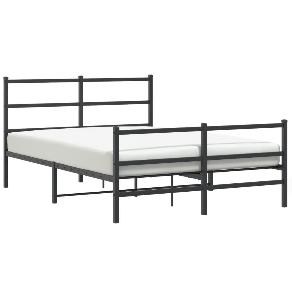 Metal Bed Frame without Mattress with Footboard Black 135x190cm