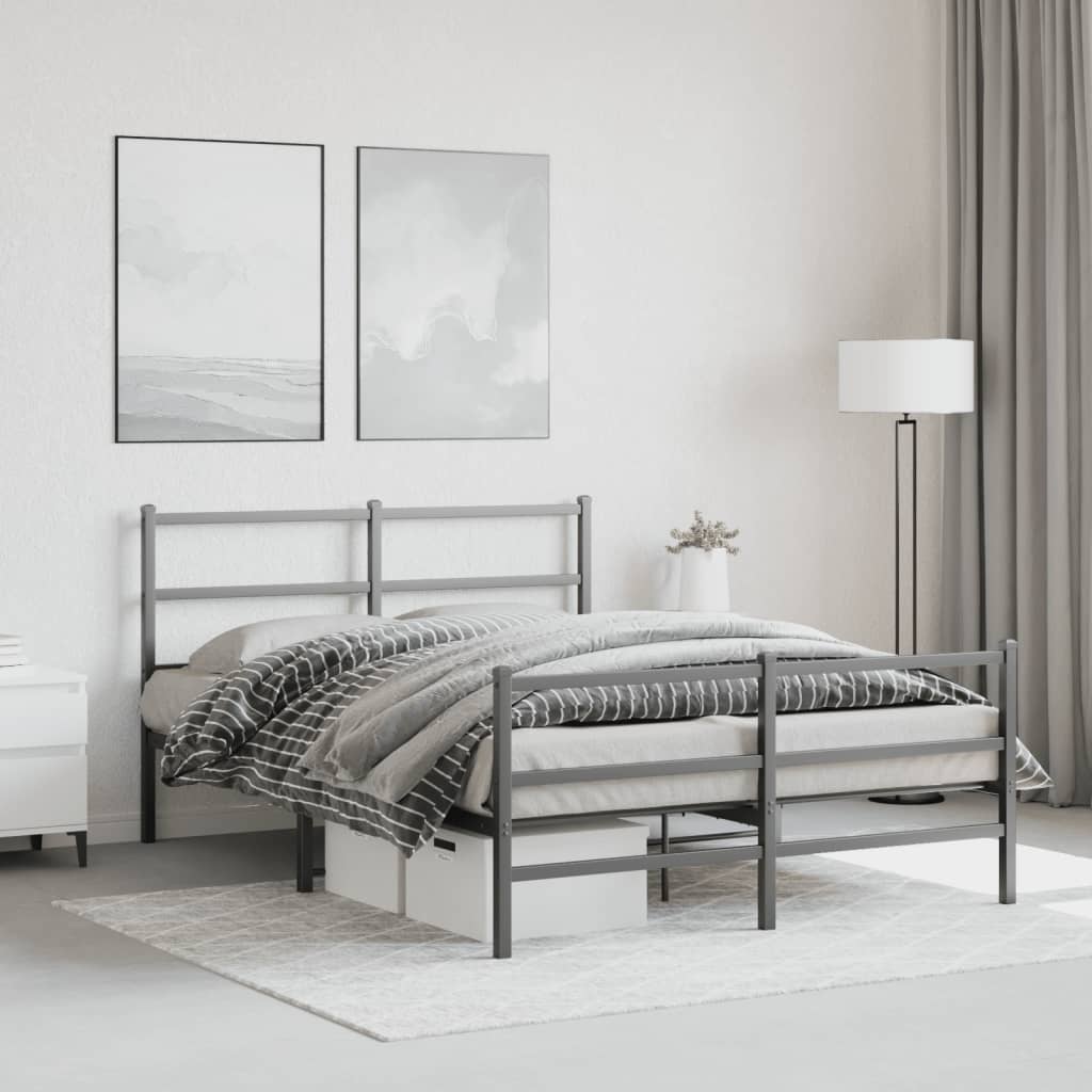 Metal Bed Frame without Mattress with Footboard Black 135x190cm