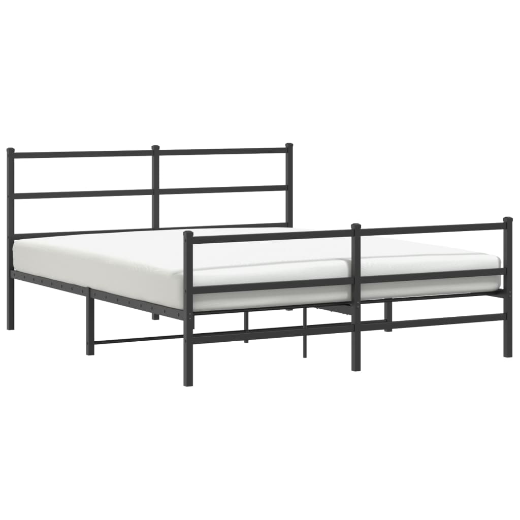 Metal Bed Frame without Mattress with Footboard Black 150x200cm