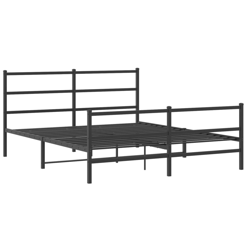 Metal Bed Frame without Mattress with Footboard Black 150x200cm