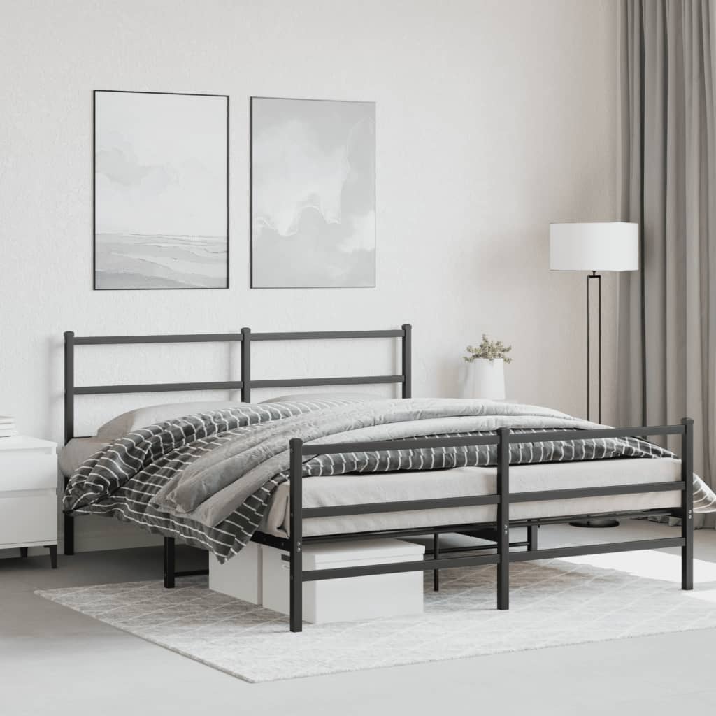 Metal Bed Frame without Mattress with Footboard Black 150x200cm