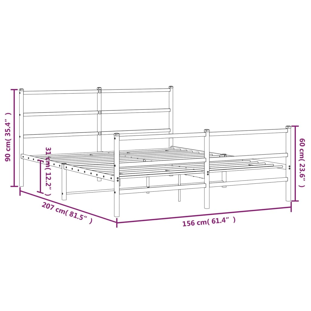 Metal Bed Frame without Mattress with Footboard Black 150x200cm