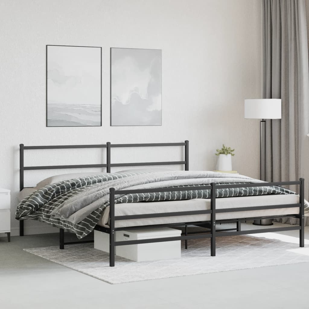 Metal Bed Frame without Mattress with Footboard Black 183x213cm