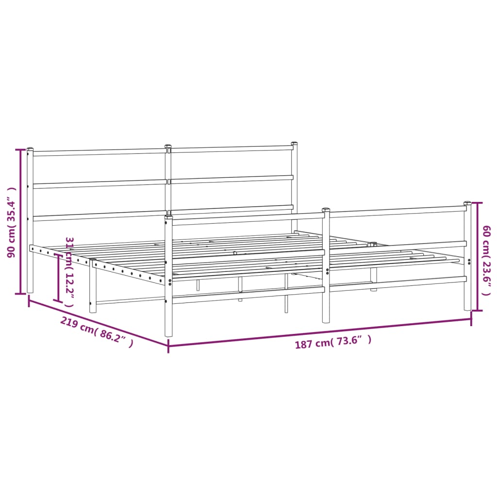 Metal Bed Frame without Mattress with Footboard Black 183x213cm