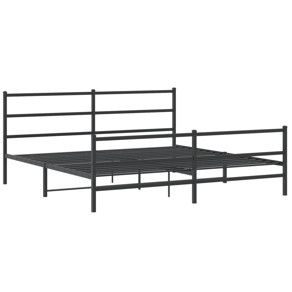 Metal Bed Frame without Mattress with Footboard Black 193x203cm