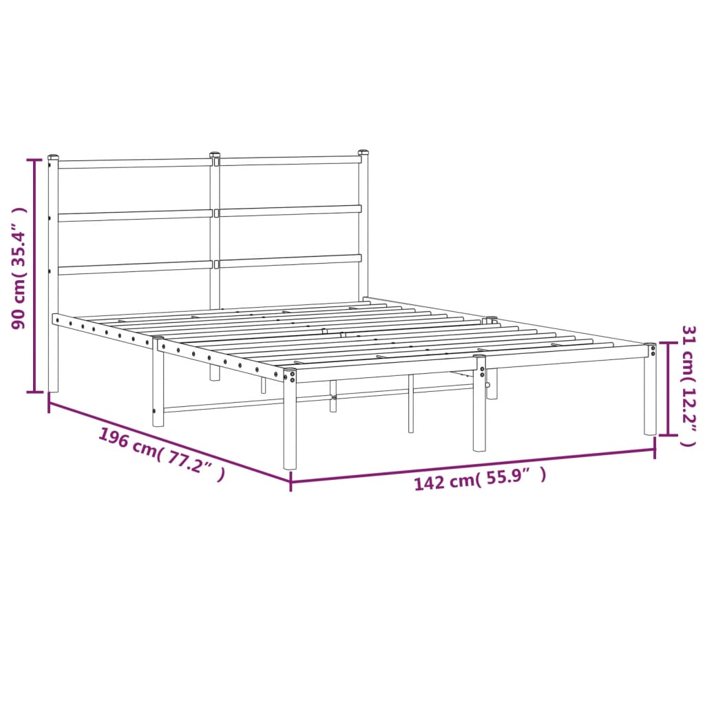 Metal Bed Frame without Mattress with Headboard White 135x190cm
