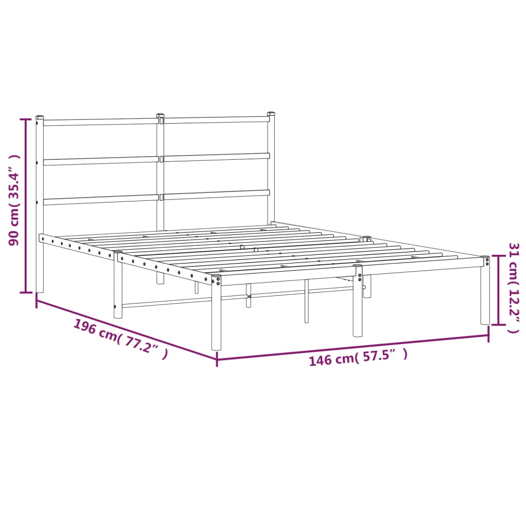 Metal Bed Frame without Mattress with Headboard White 140x190cm