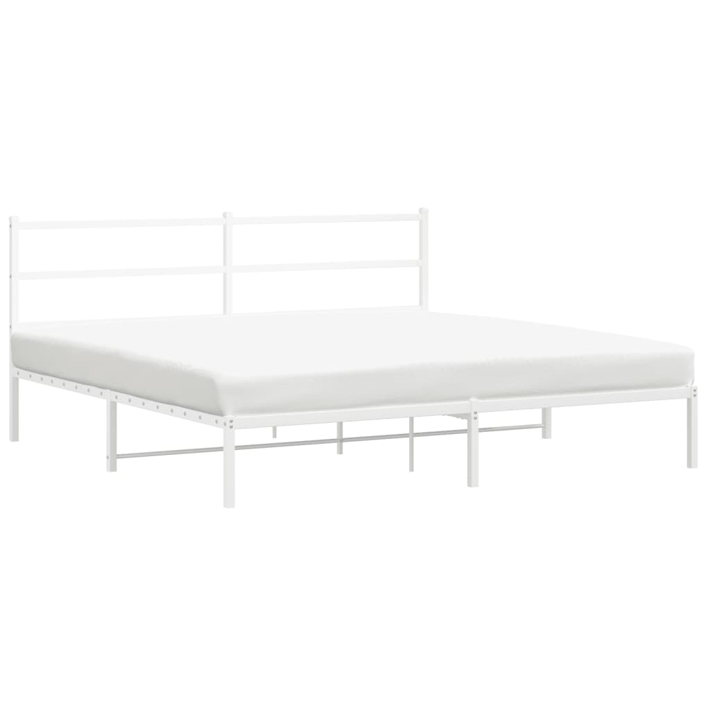 Metal Bed Frame without Mattress with Headboard White 193x203cm