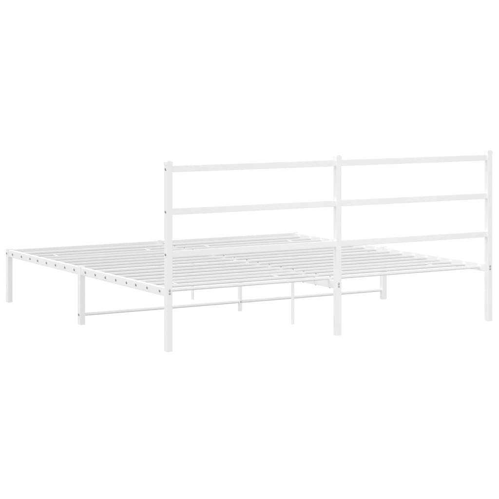Metal Bed Frame without Mattress with Headboard White 193x203cm