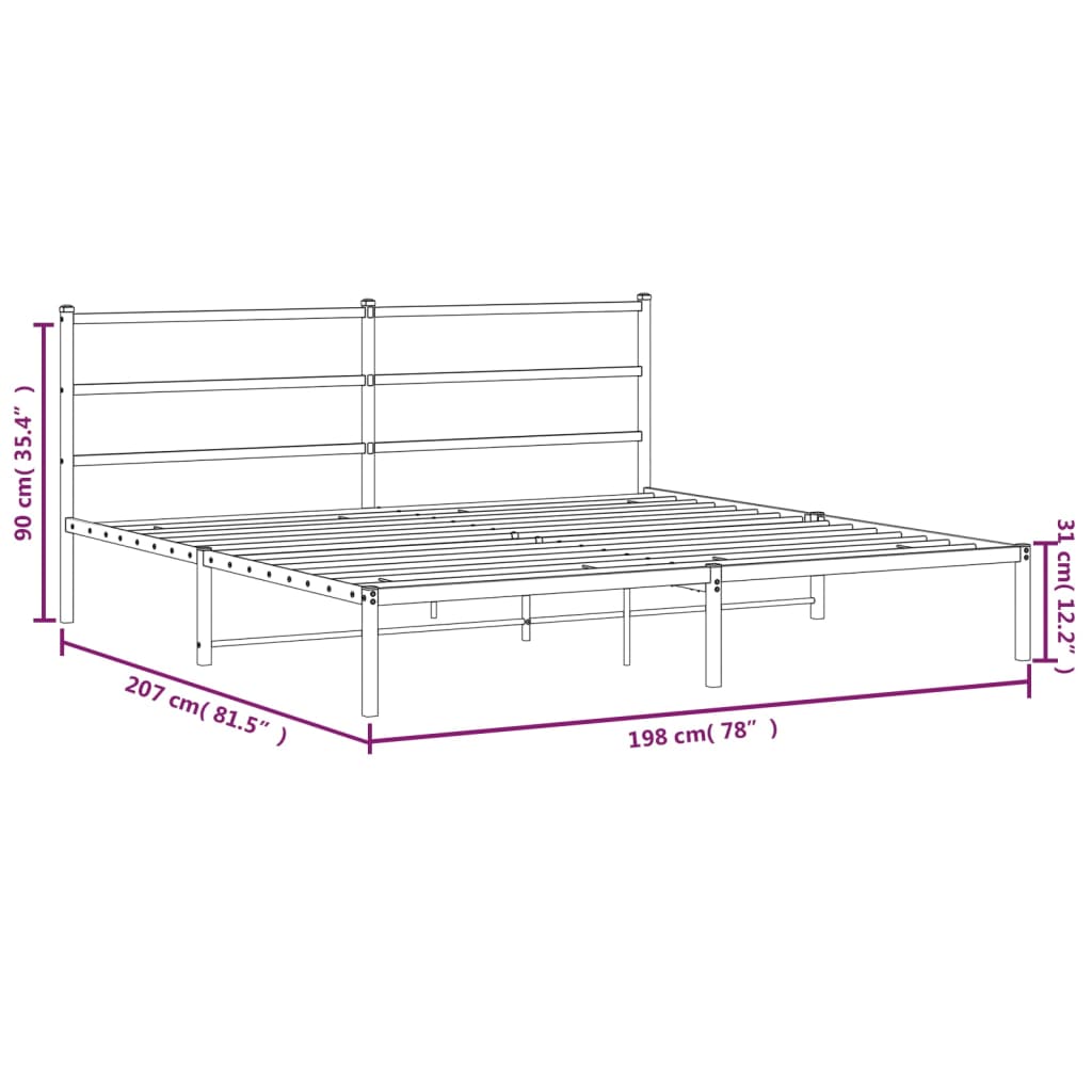 Metal Bed Frame without Mattress with Headboard White 193x203cm