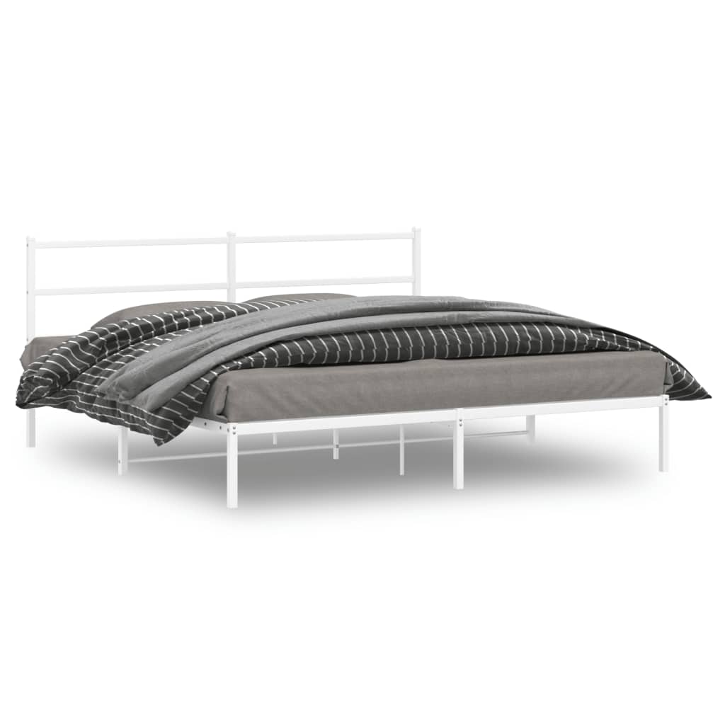 Metal Bed Frame without Mattress with Headboard White 193x203cm