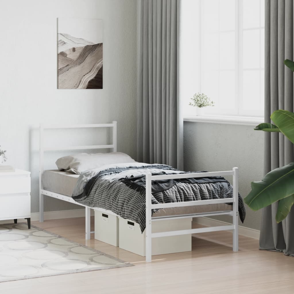 Metal Bed Frame without Mattress with Footboard White 80x200cm