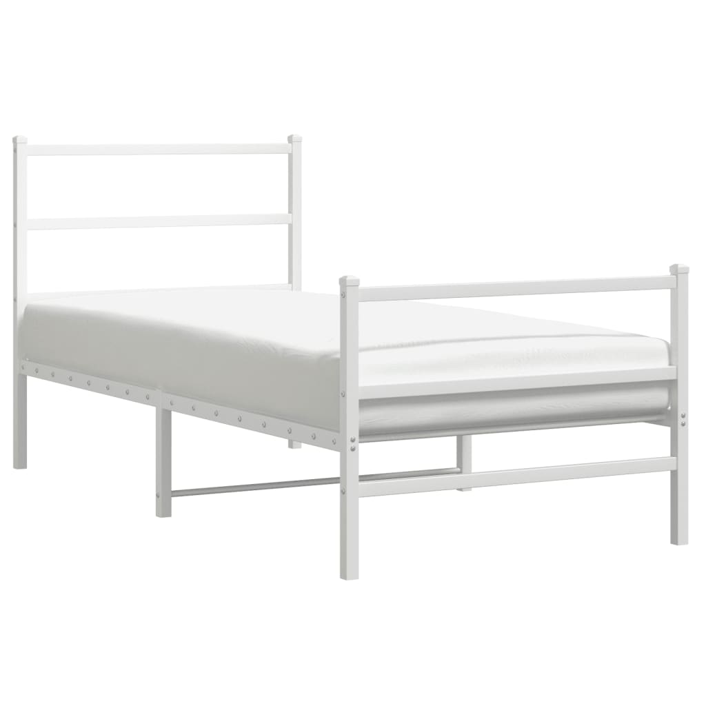 Metal Bed Frame without Mattress with Footboard White 90x190cm