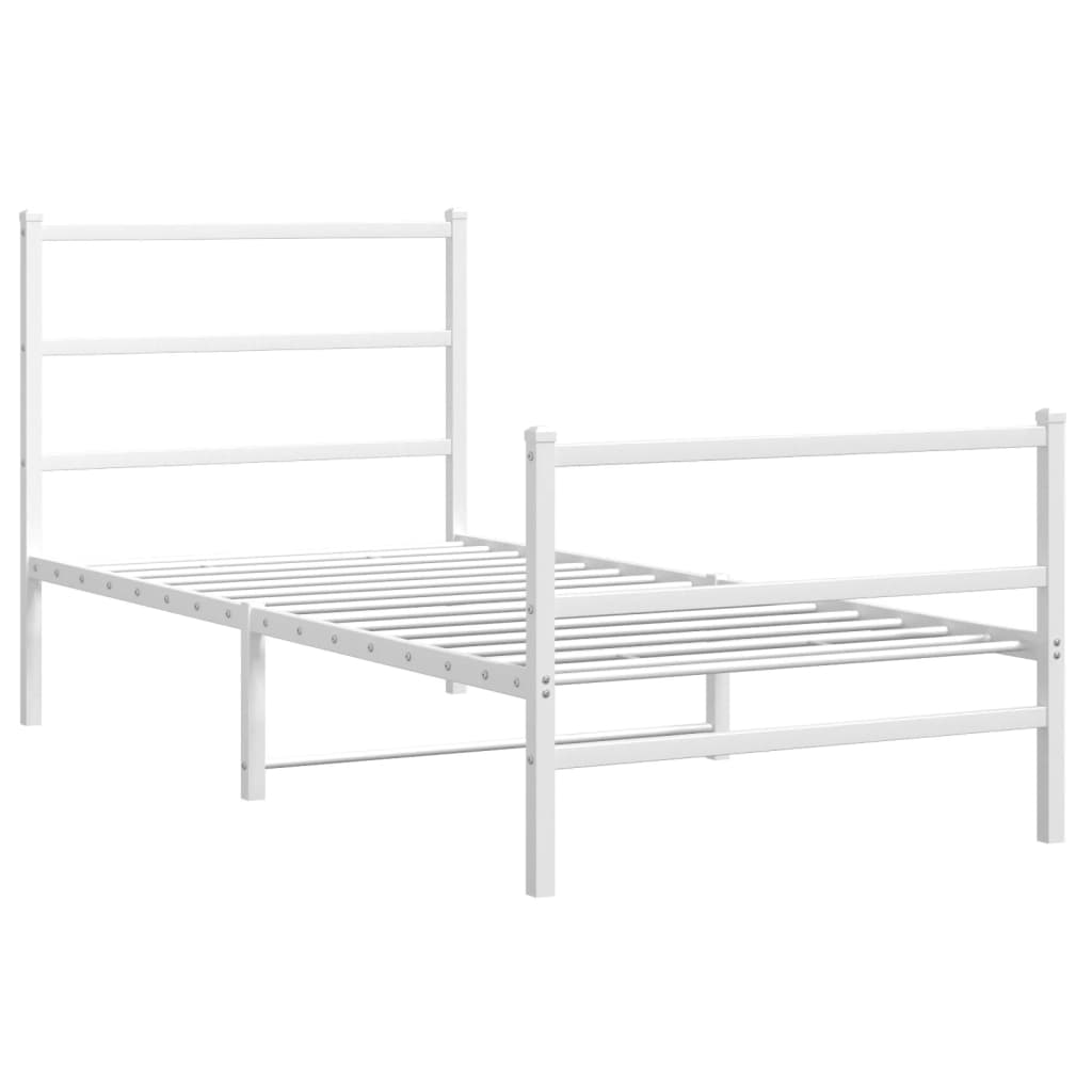 Metal Bed Frame without Mattress with Footboard White 90x190cm