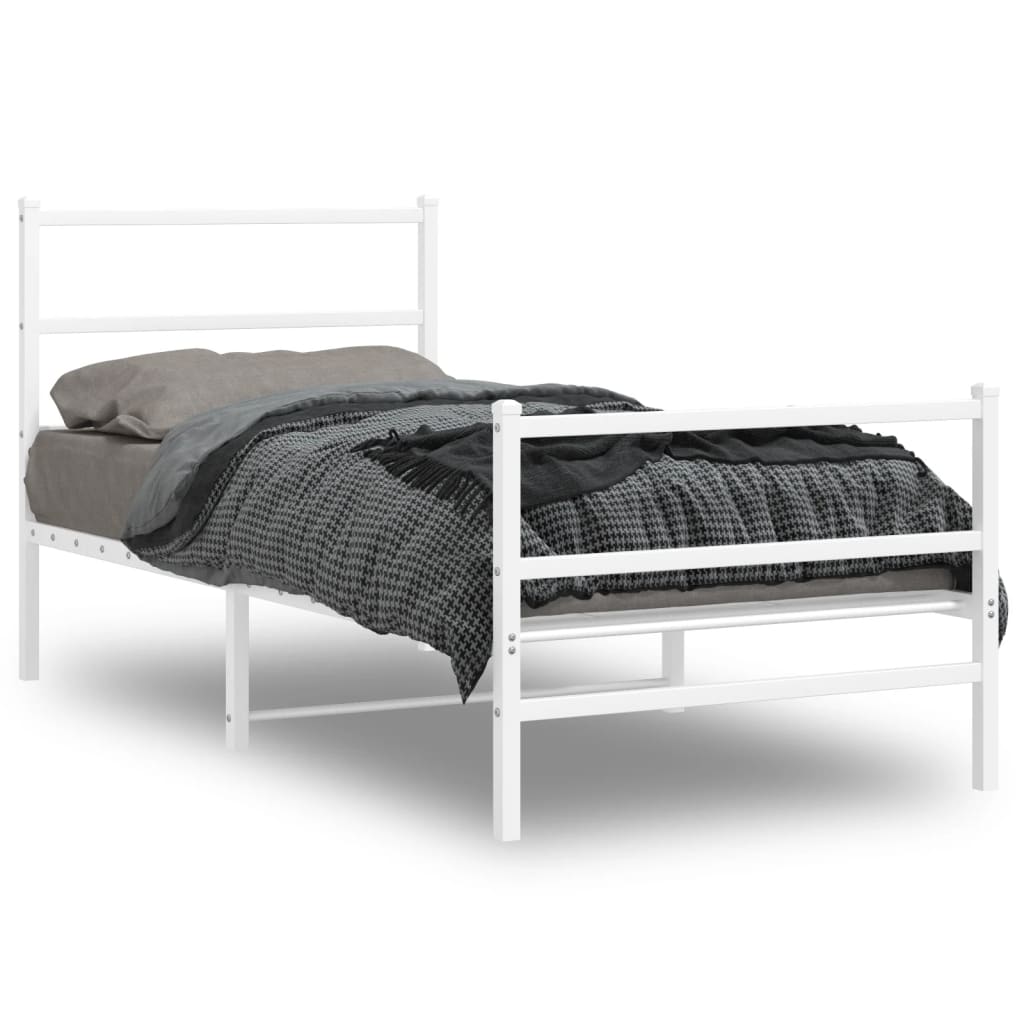 Metal Bed Frame without Mattress with Footboard White 90x190cm