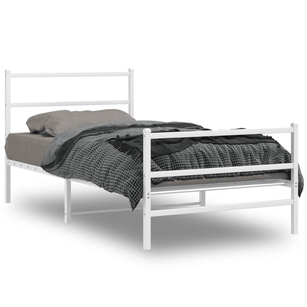 Metal Bed Frame without Mattress with Footboard White 100x190cm
