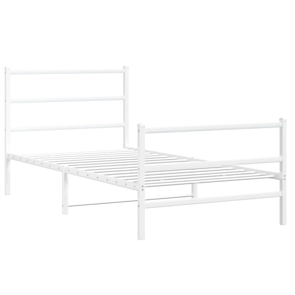 Metal Bed Frame without Mattress with Footboard White 100x190cm