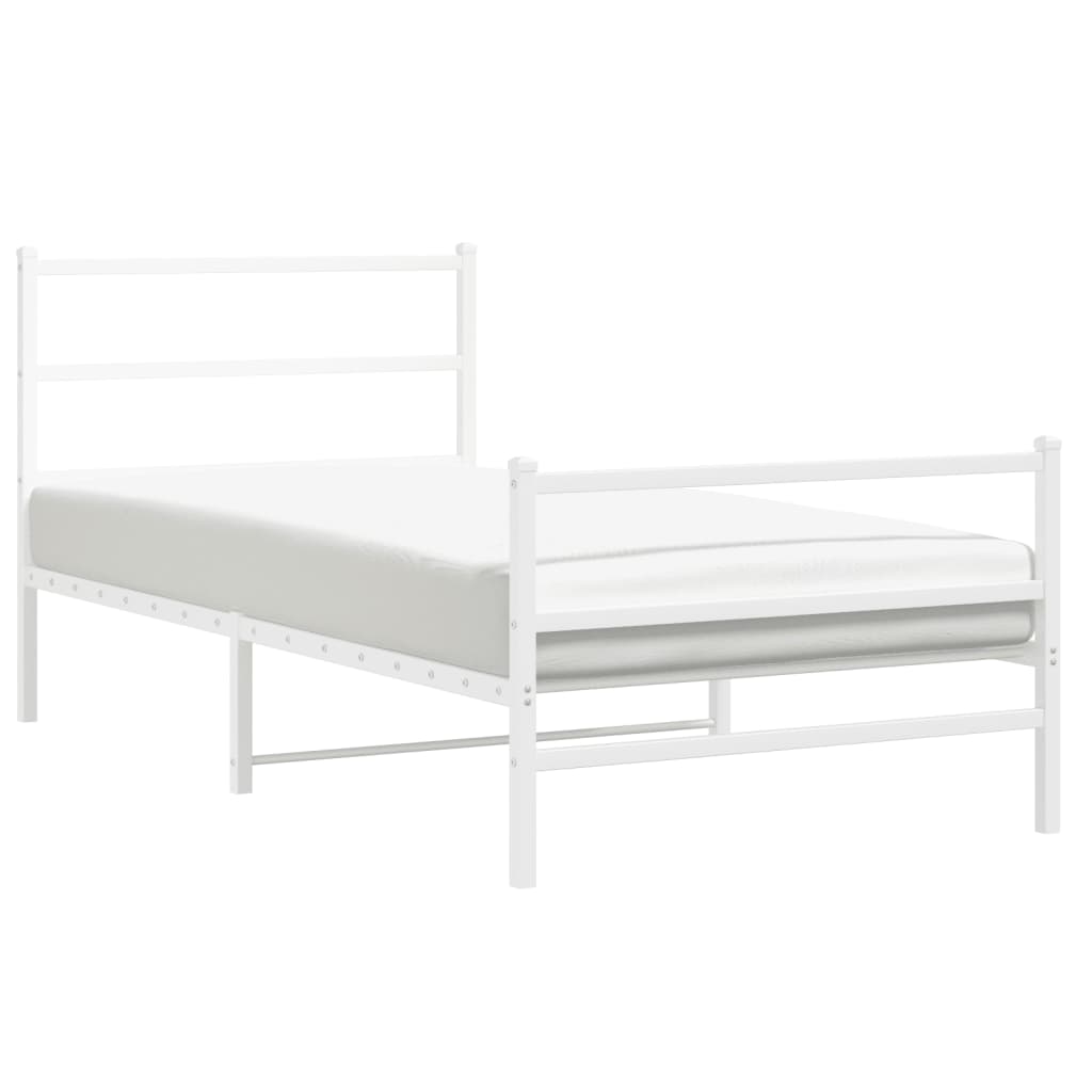 Metal Bed Frame without Mattress with Footboard White 100x190cm