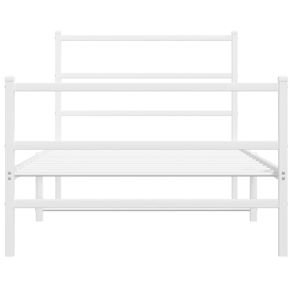 Metal Bed Frame without Mattress with Footboard White 100x190cm