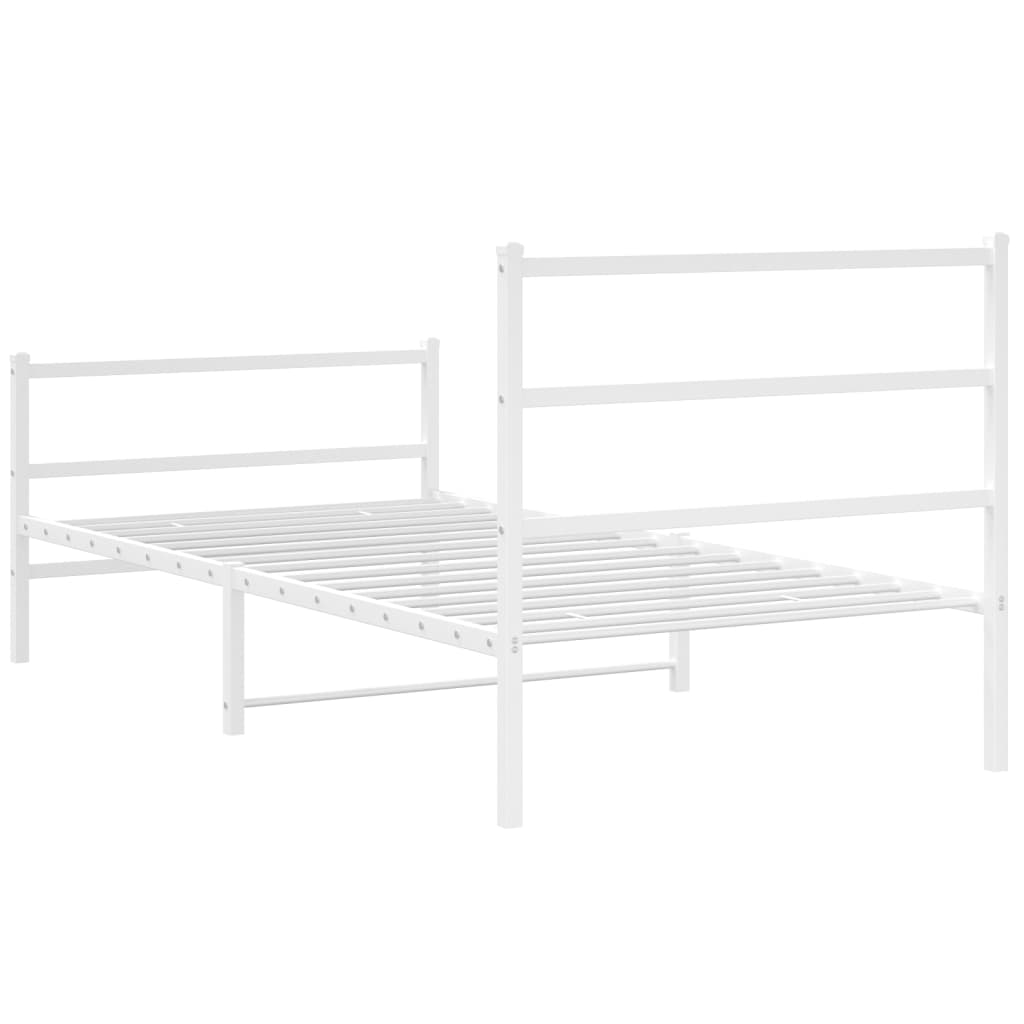 Metal Bed Frame without Mattress with Footboard White 100x190cm