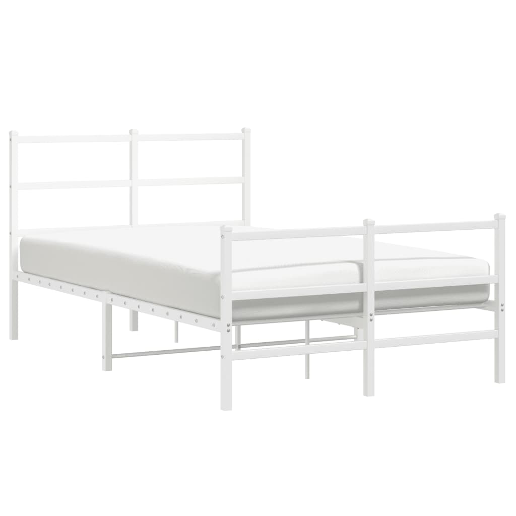 Metal Bed Frame without Mattress with Footboard White 120x190cm