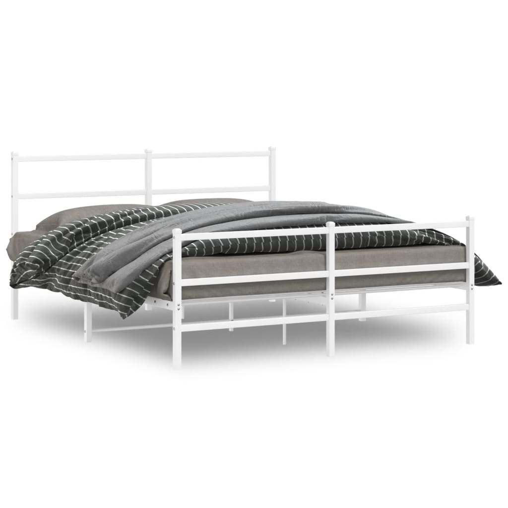 Metal Bed Frame without Mattress with Footboard White 150x200cm