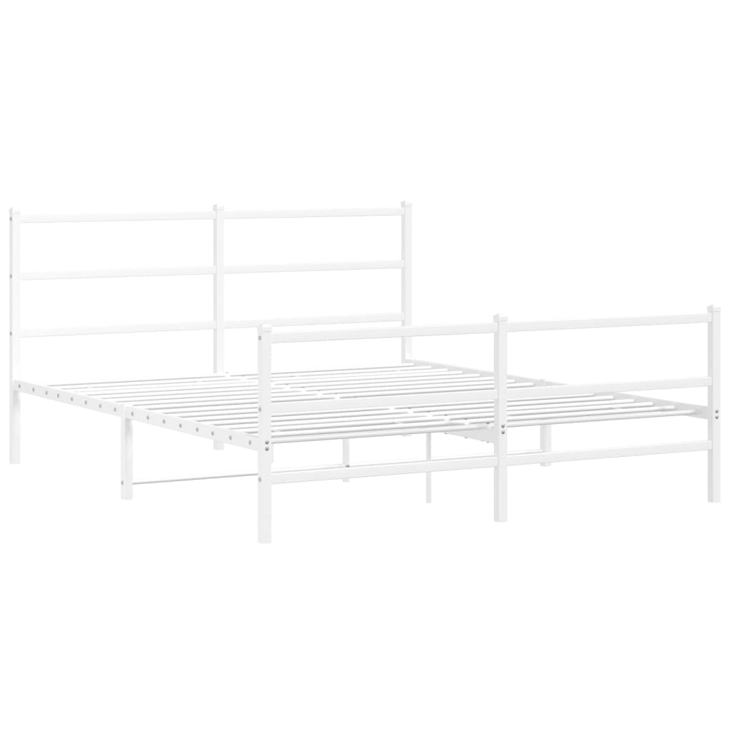 Metal Bed Frame without Mattress with Footboard White 150x200cm