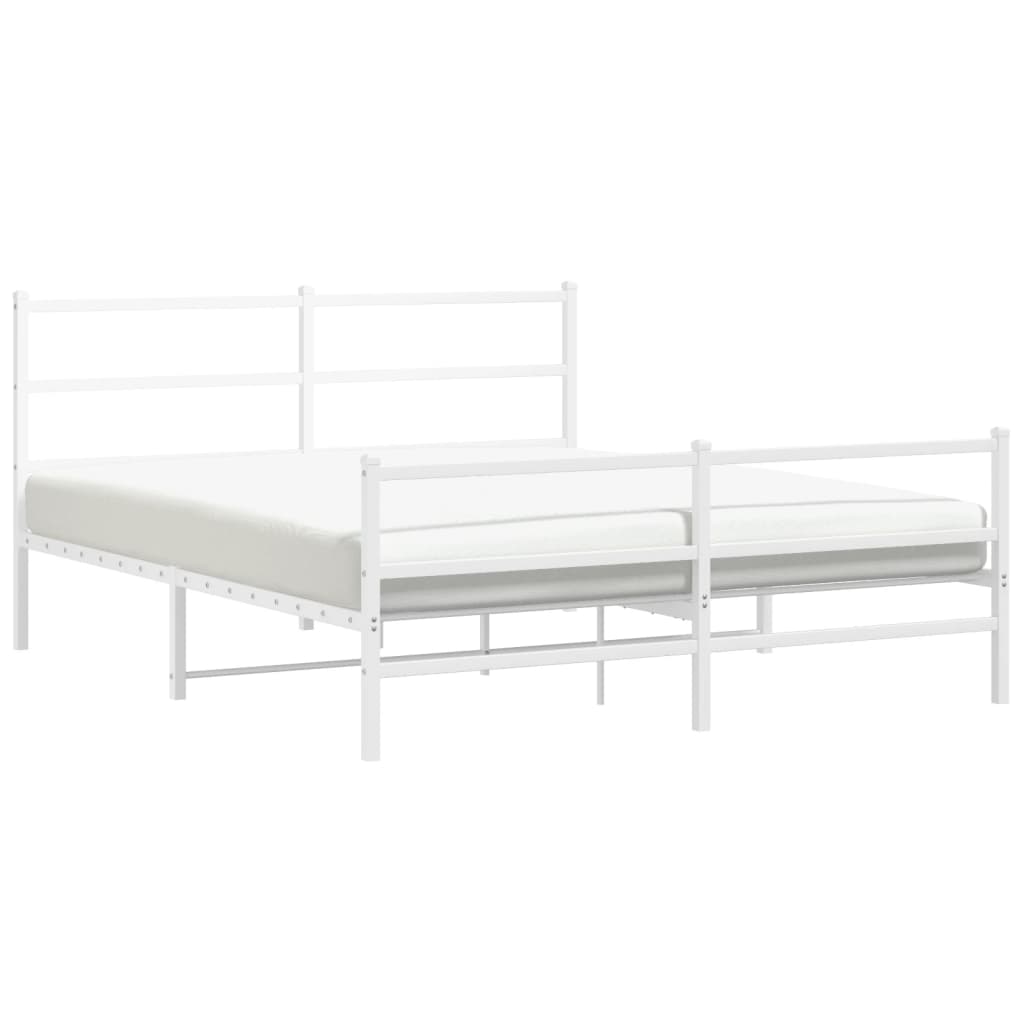 Metal Bed Frame without Mattress with Footboard White 150x200cm