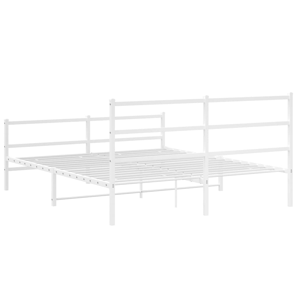 Metal Bed Frame without Mattress with Footboard White 150x200cm